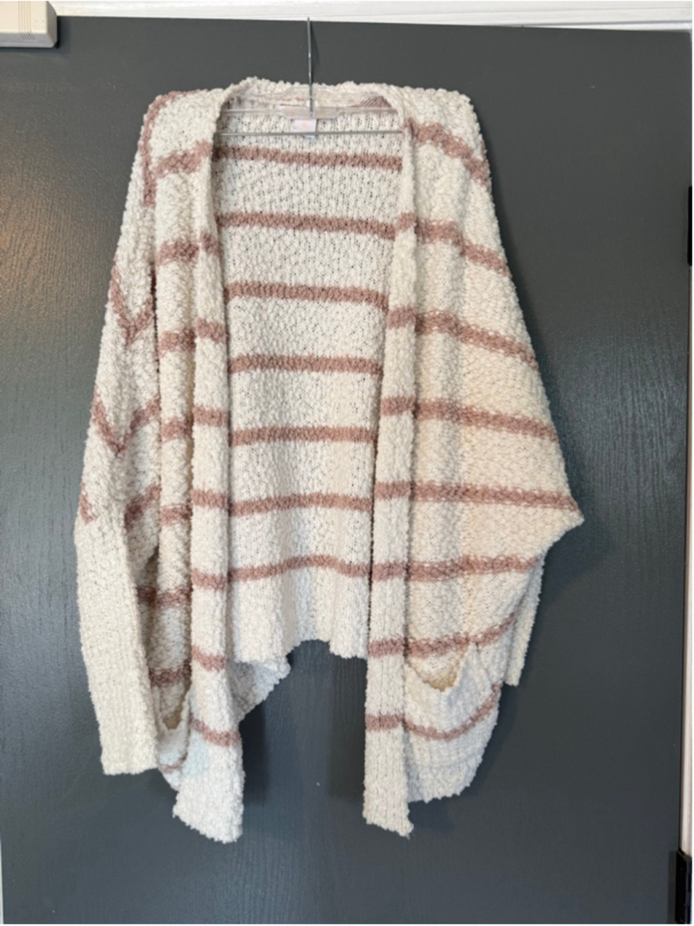 Women's C&C California Striped Cardigan L Off-White Pink